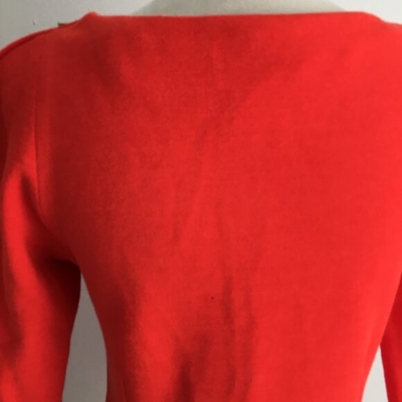 SANDRO Red/Orange Wool Blend Gold Zip Shoulder 3/4 Sleeve Sheath Shift Dress - Picture 9 of 16